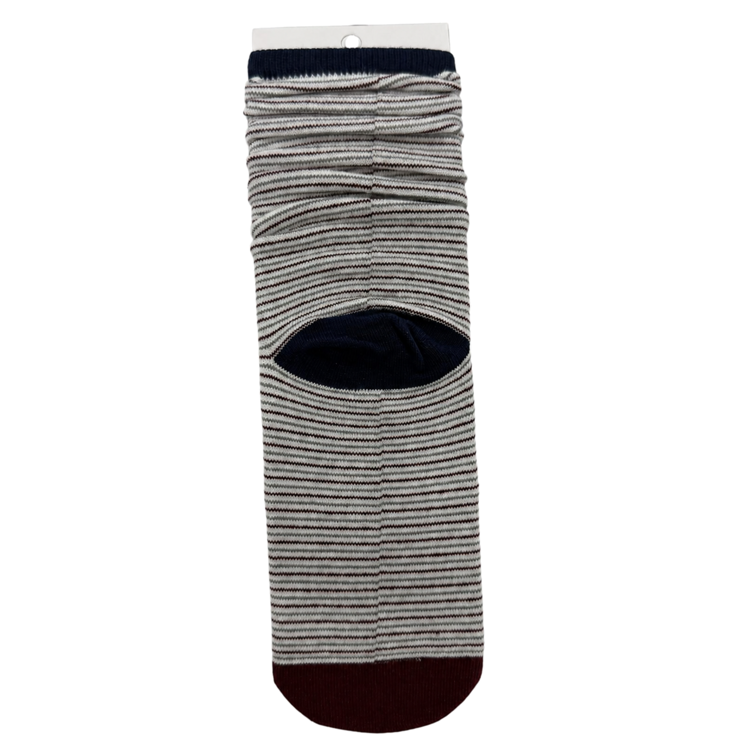 Ivory micro-stripe sock with burgundy contrast details on pure white