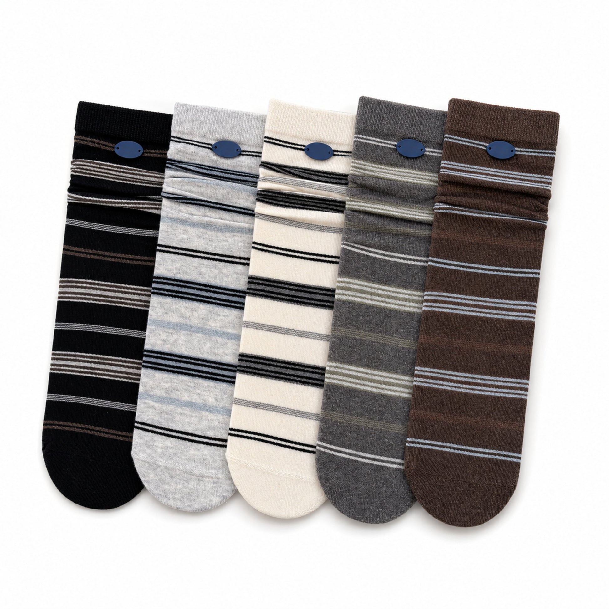CHARM five-pair button-detail stripe slouch sock set