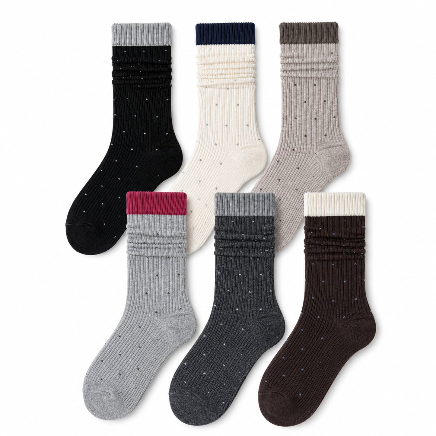 EASE six-pair light-support polka dot crew sock set