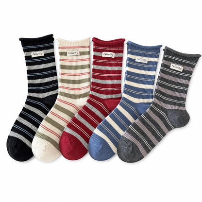 FELICITY five-pair vintage striped cotton crew sock set