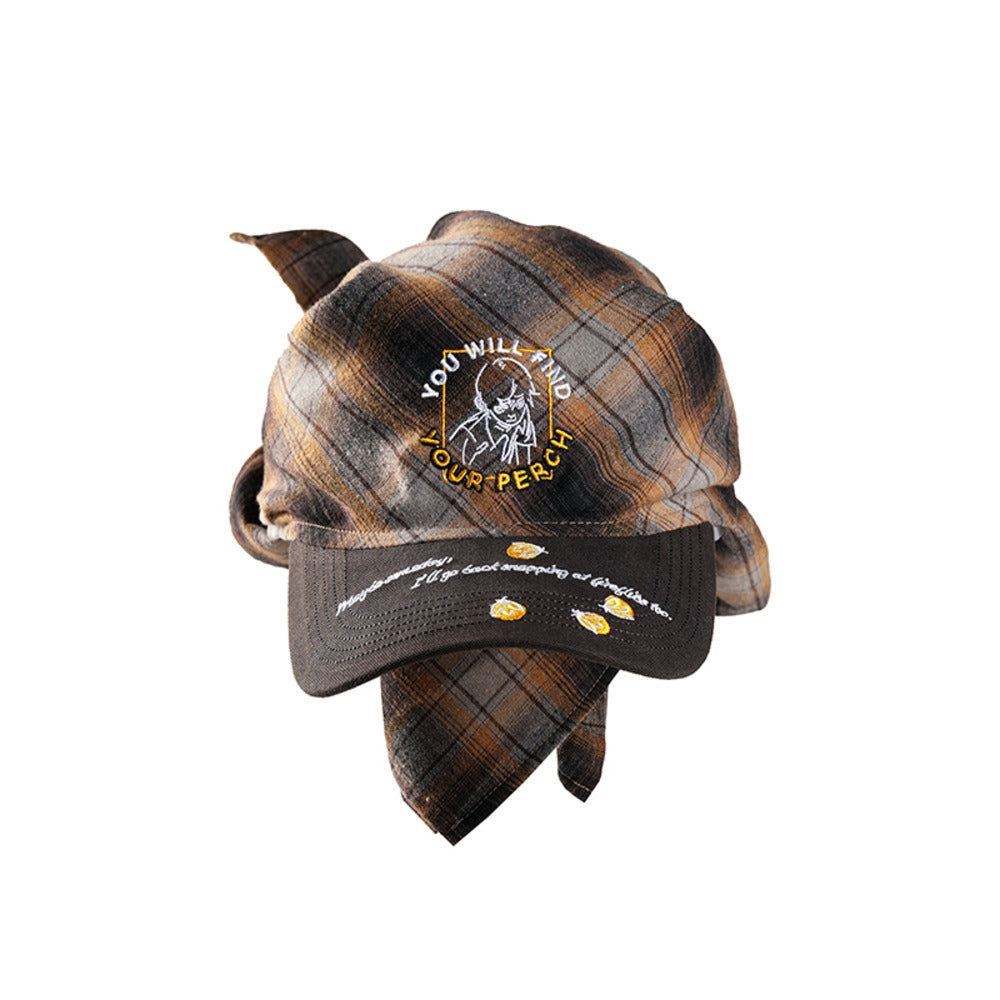 REDRINSE FIREFLY embroidered plaid bandana hat front view on white background