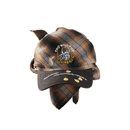 REDRINSE FIREFLY embroidered plaid bandana hat front view on white background