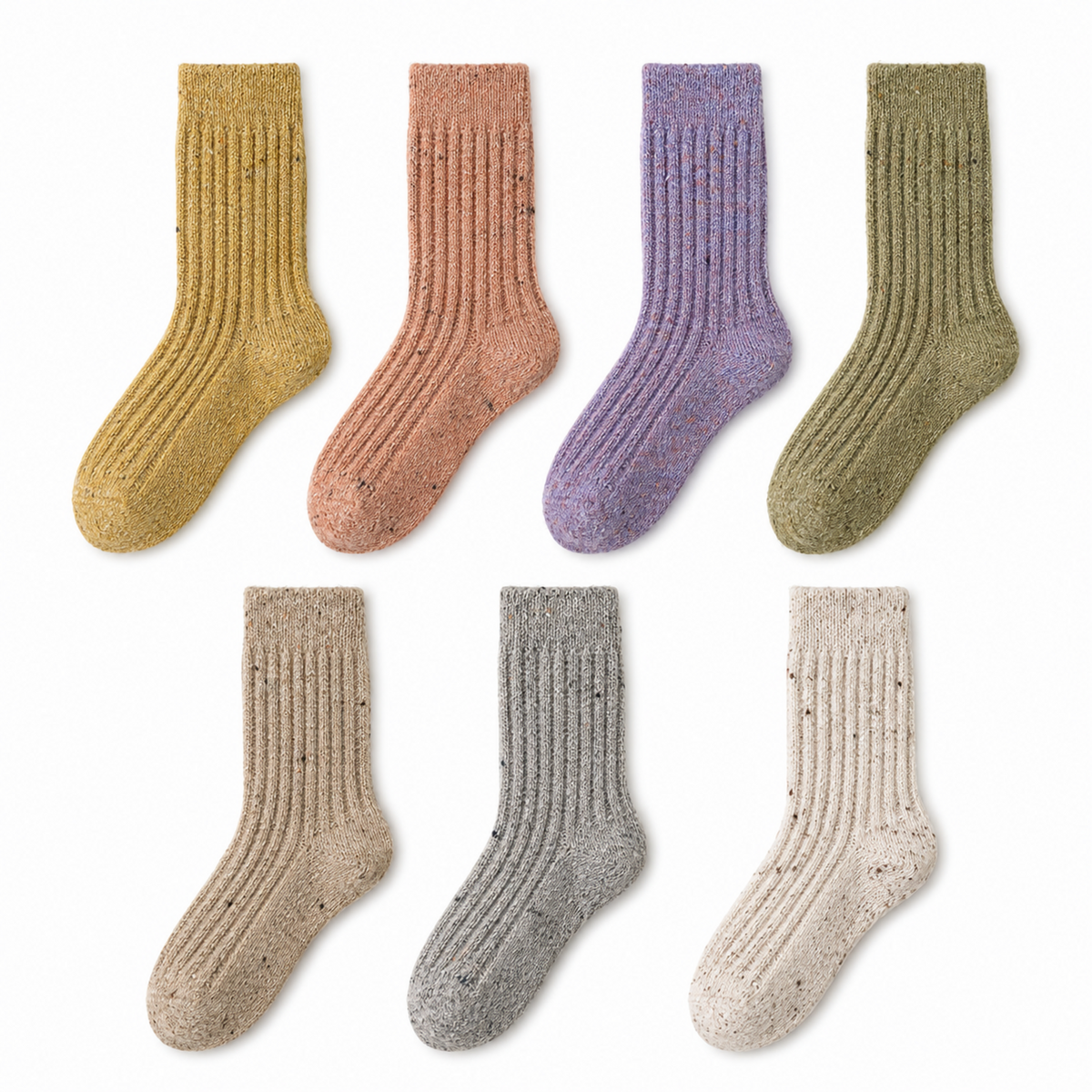 HEARTH seven-pair flecked wool-blend sock set on a white background