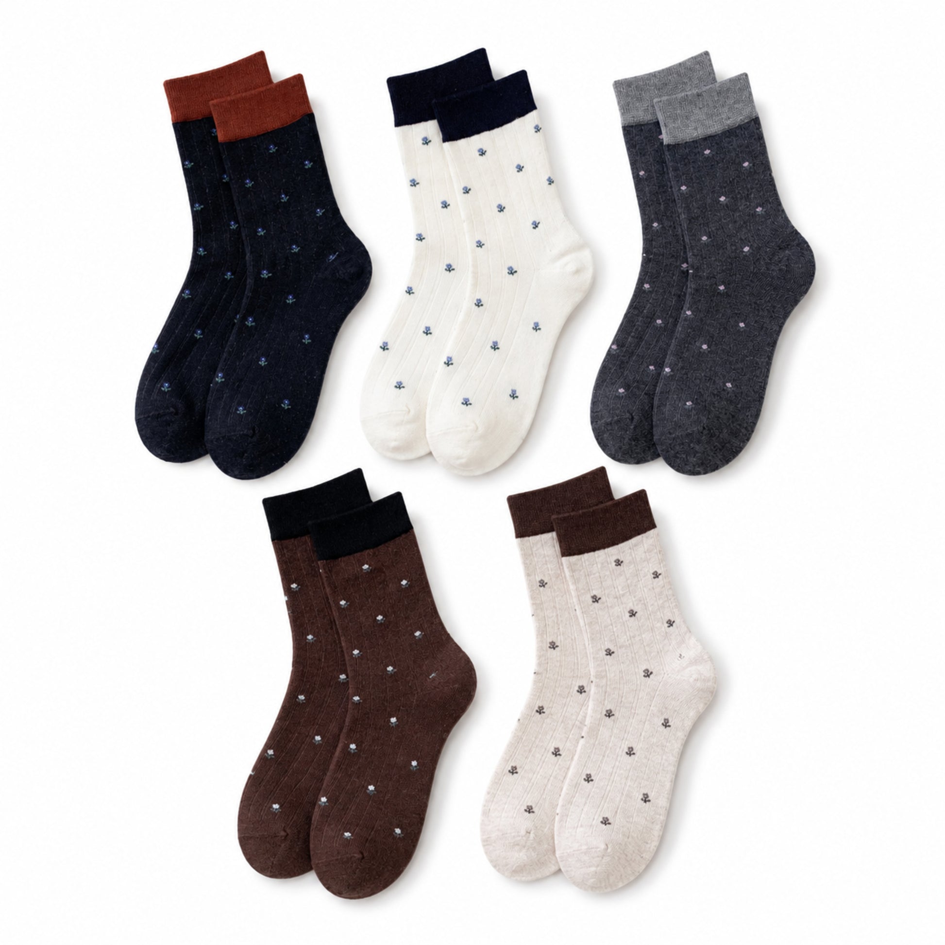 MEADOW five-pair wool-blend floral crew sock set