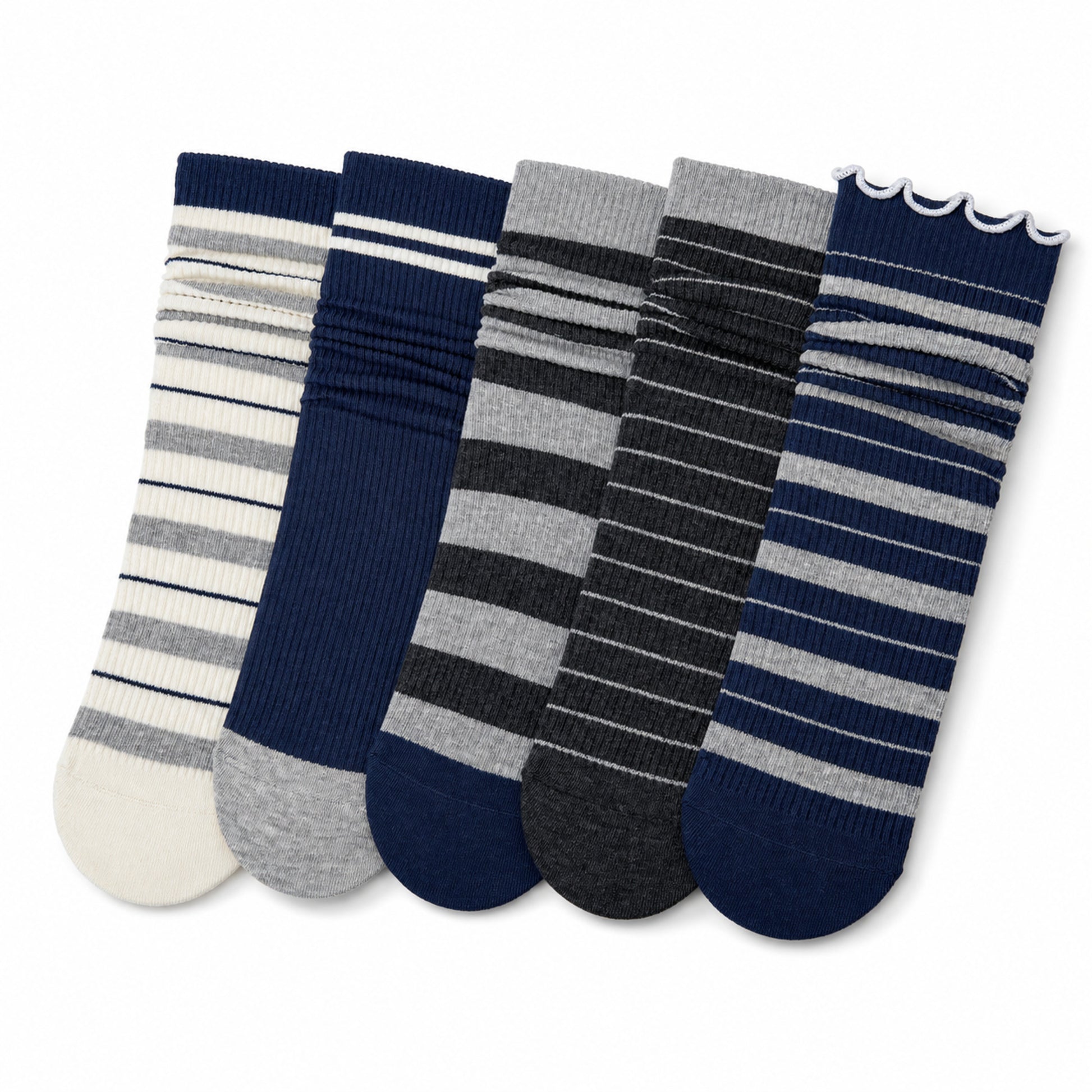 NIGHTLINE five-pair navy stripe slouch sock set