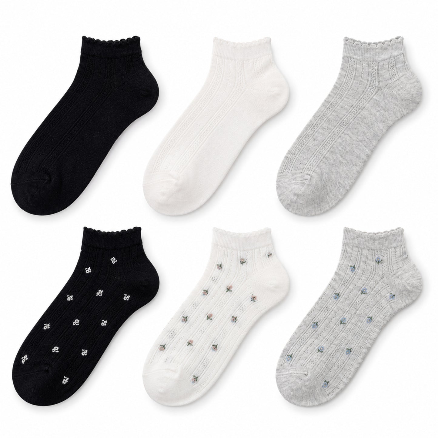 PETAL six-pair pointelle ankle sock set