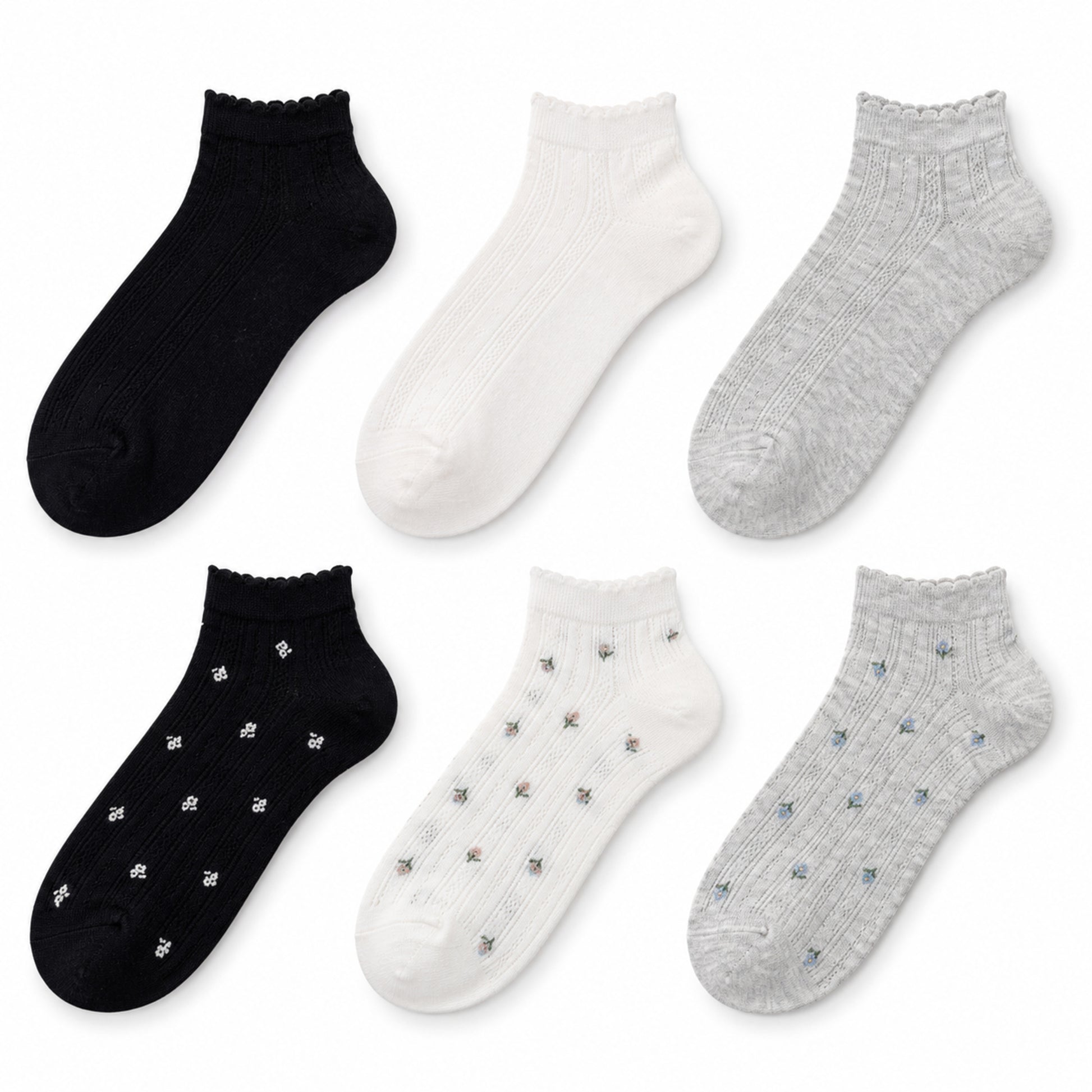 PETAL six-pair pointelle ankle sock set