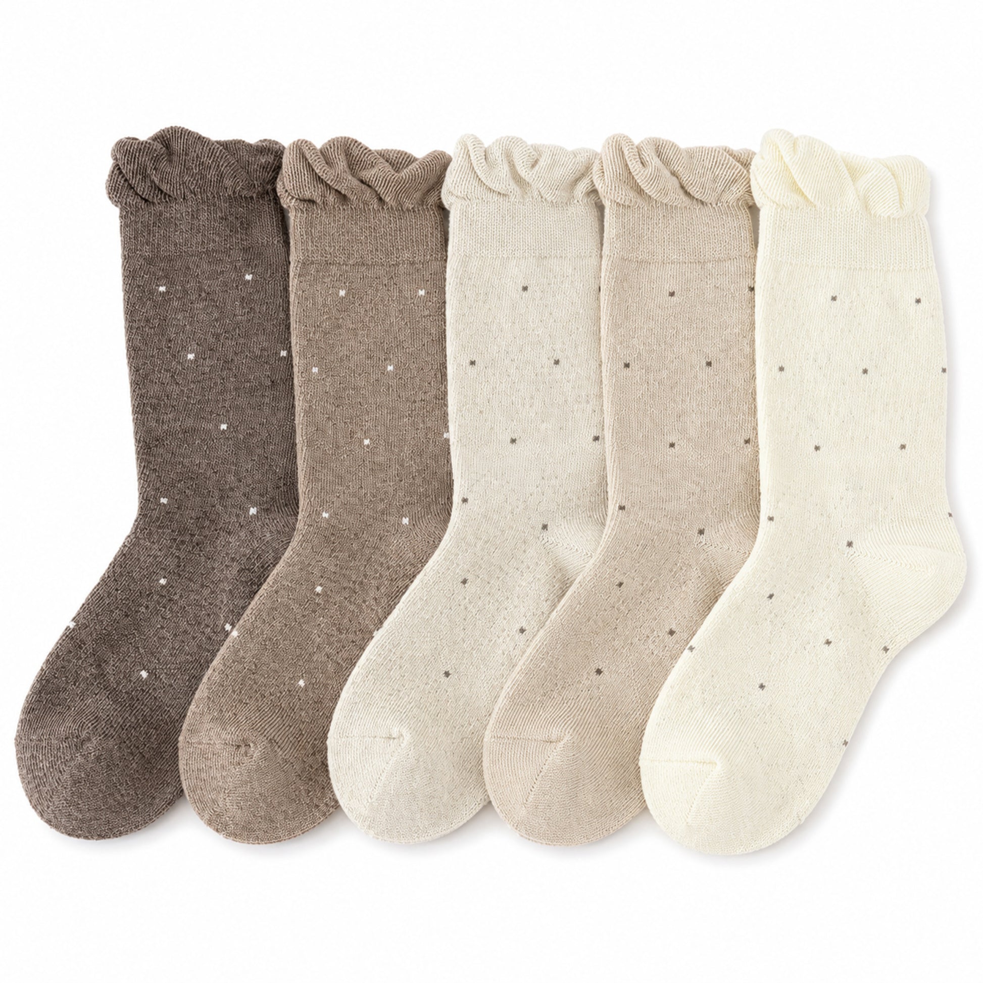 POPPY five-pair polka dot ruffle slouch sock set