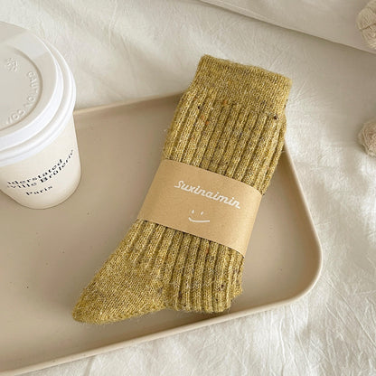 Mustard flecked wool-blend mid-calf socks