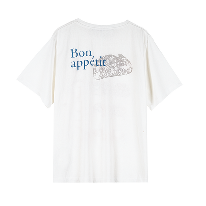 LOAF white slub cotton T-shirt with Bon appétit bread graphic, back view