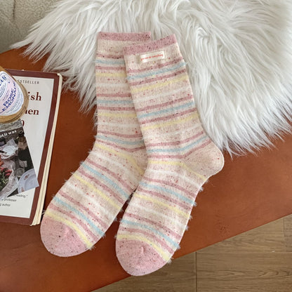 Blush striped wool-blend mid-calf socks