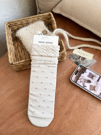RIBBON original ivory micro-dot ruffle cuff socks