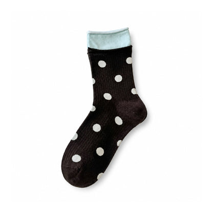 DOTLINE dark brown socks with ivory dots and mint cuff