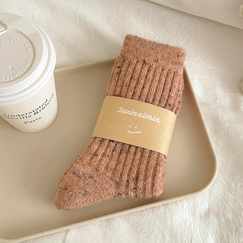Dusty rose flecked wool-blend mid-calf socks
