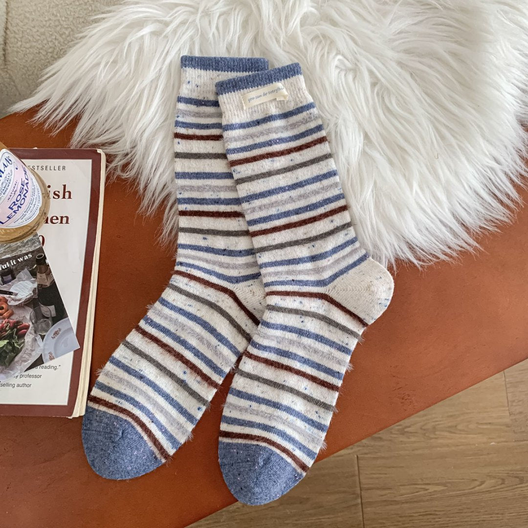 Denim striped wool-blend mid-calf socks