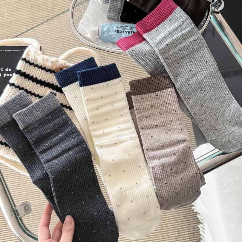 EASE original six-color polka dot sock flat lay