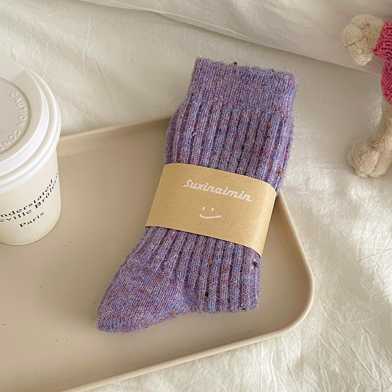 Lavender flecked wool-blend mid-calf socks