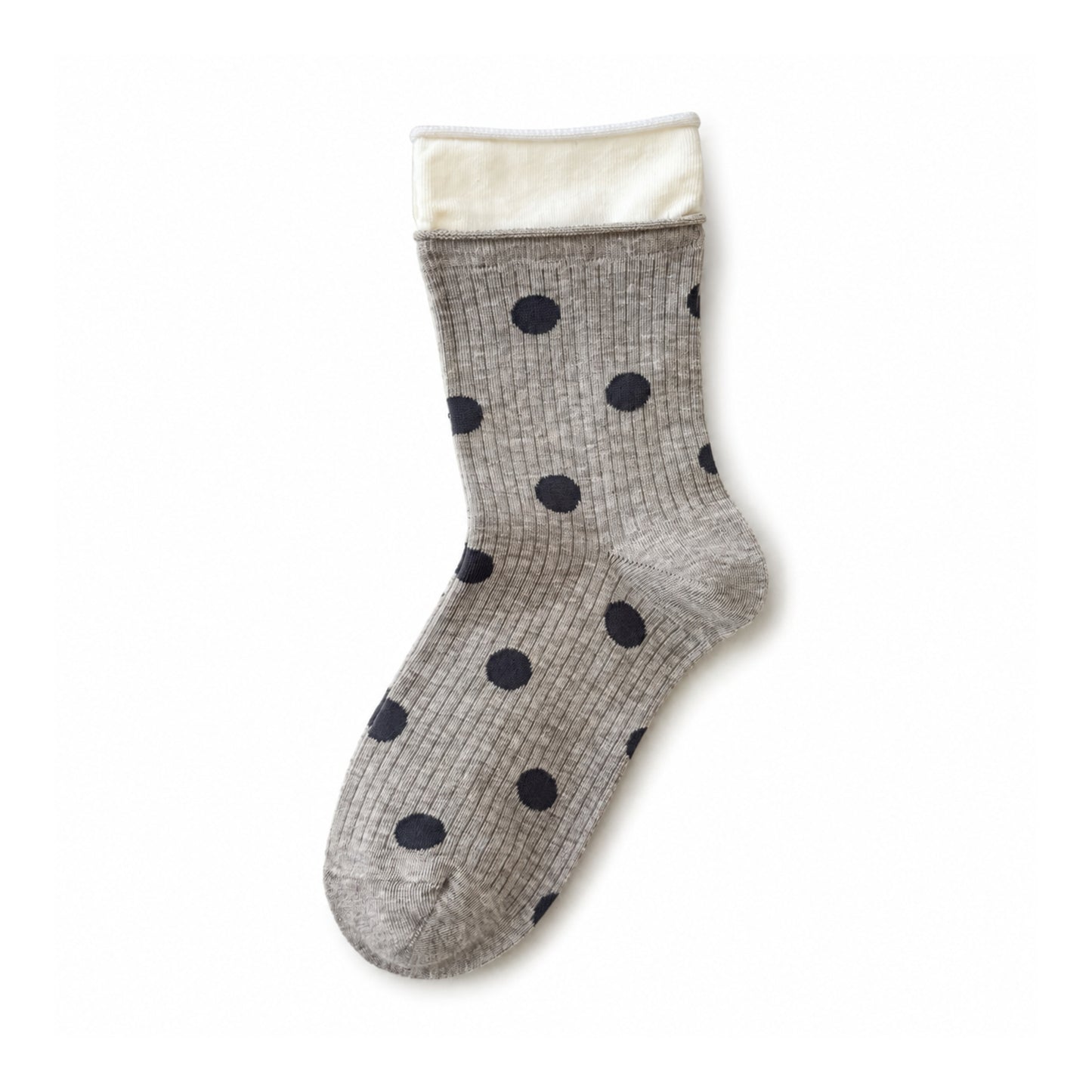 DOTLINE heather gray socks with navy dots and ivory cuff