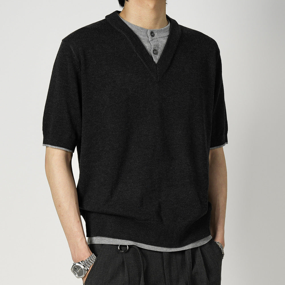 REDRINSE LAYERS dark gray knit T-shirt styled on male model