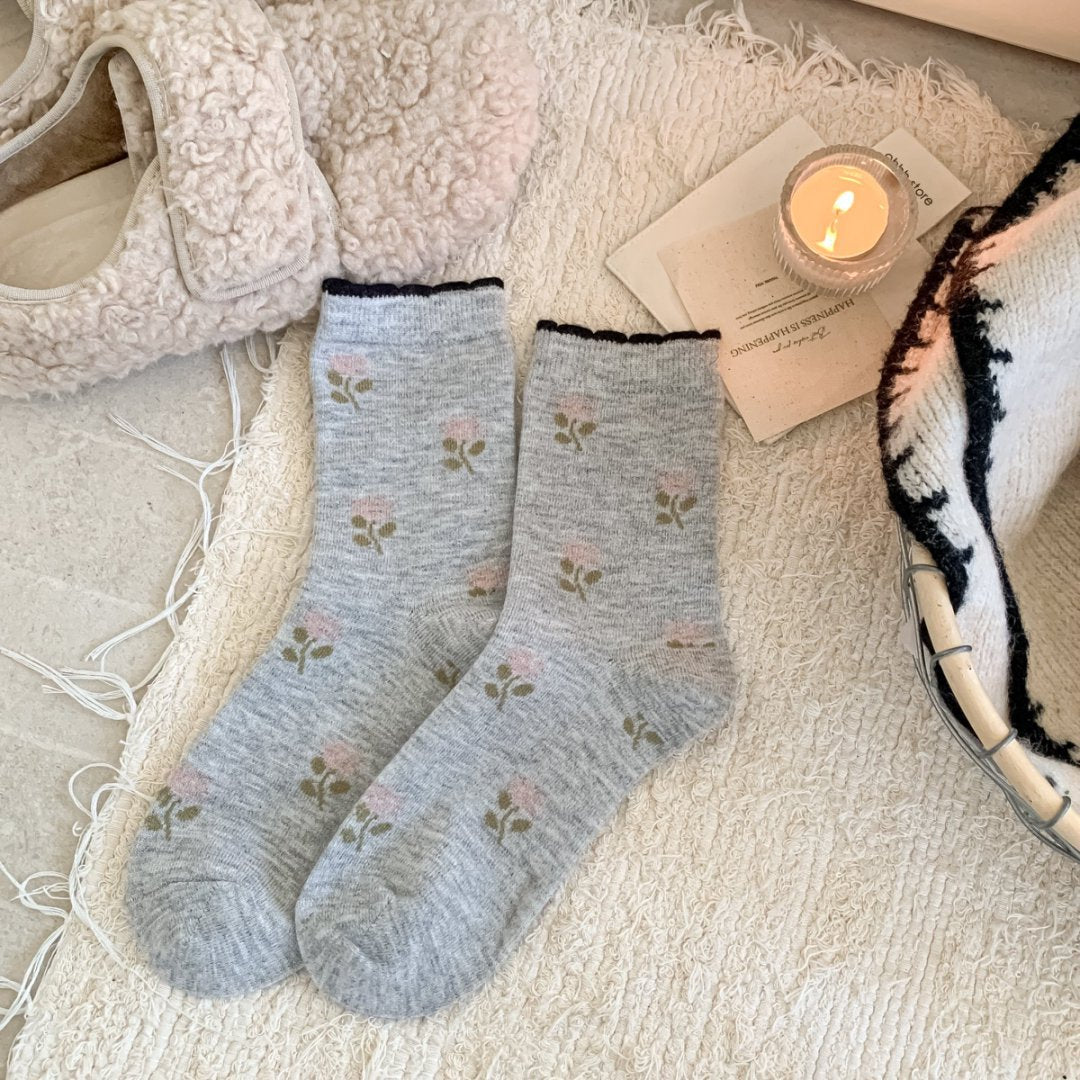 Light heather grey floral cashmere-blend socks