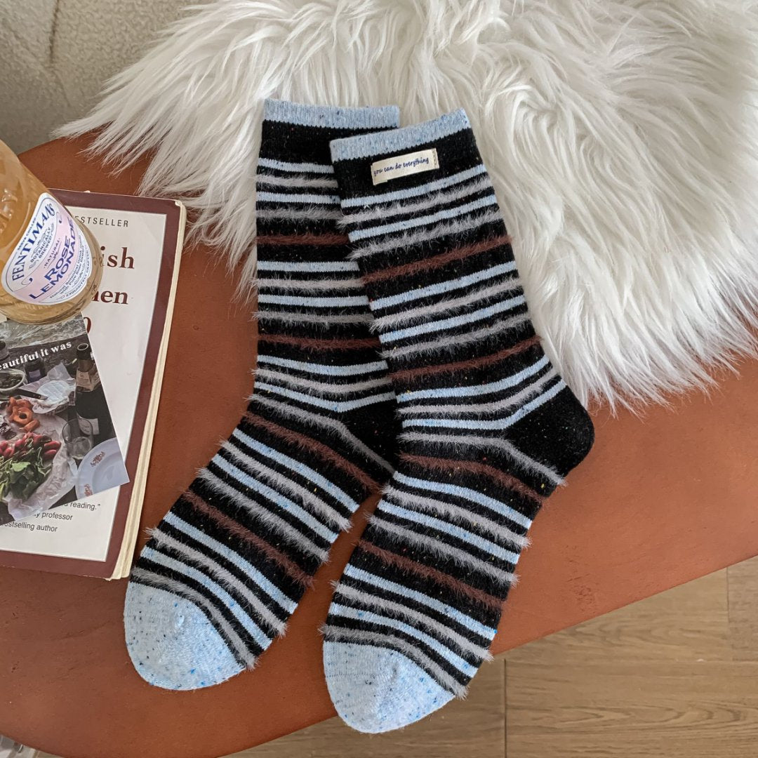 Midnight striped wool-blend mid-calf socks