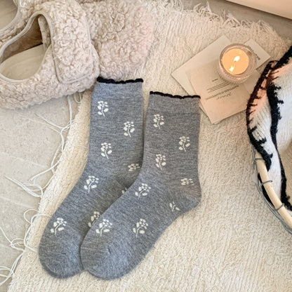 Charcoal grey floral cashmere-blend socks