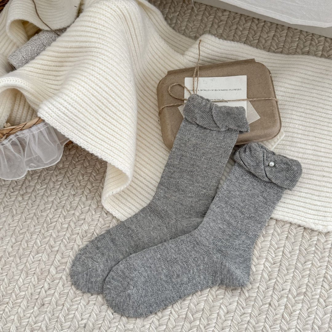 LUSTRE original light gray pearl ruffle sock product photo