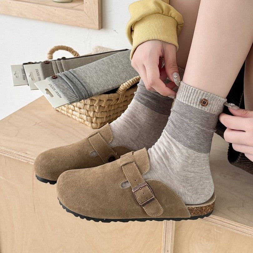 Grey ribbed combed cotton socks styled with clogs
