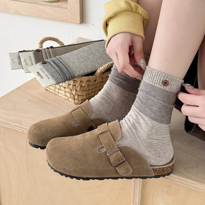 Grey ribbed combed cotton socks styled with clogs