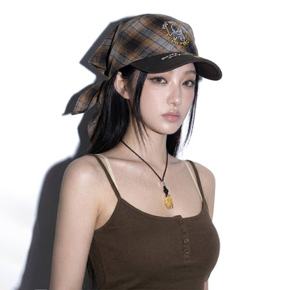 Side model view of REDRINSE FIREFLY plaid bandana hat