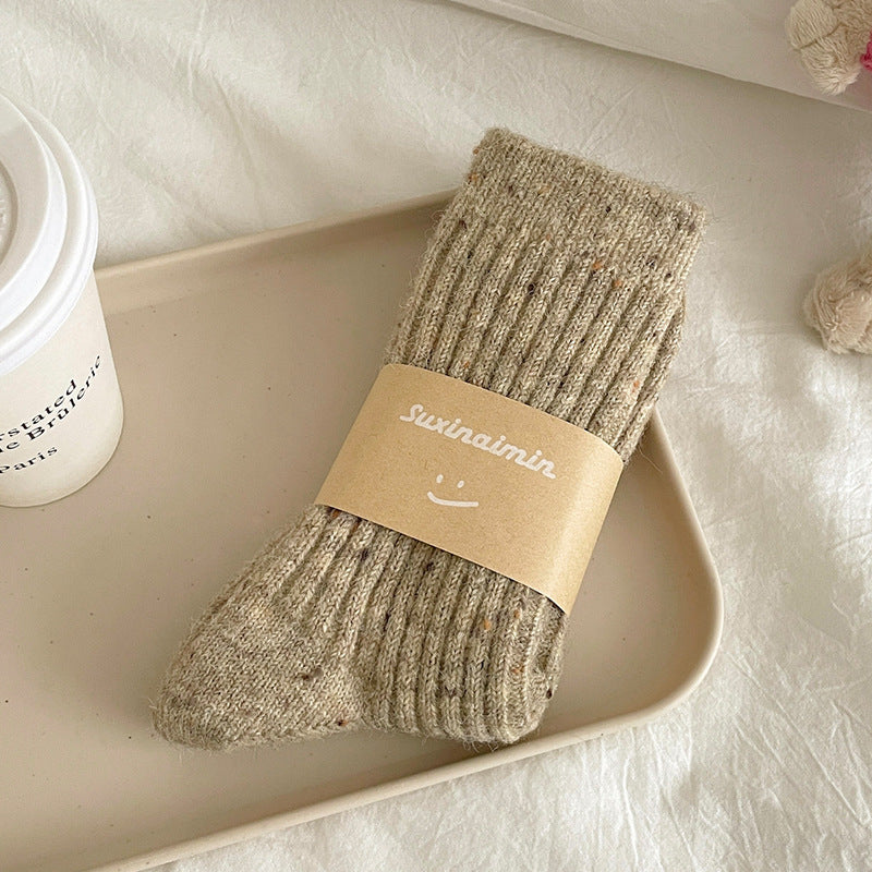Oatmeal flecked wool-blend mid-calf socks