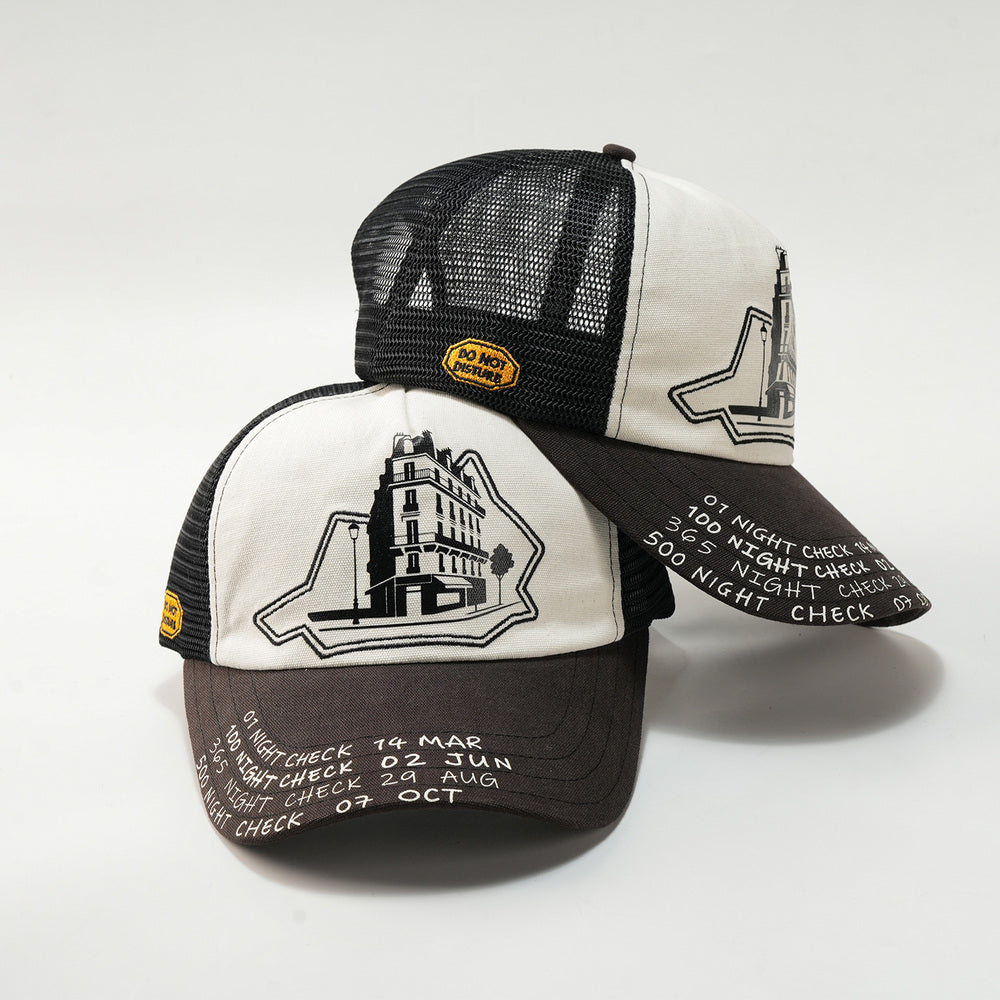 LOUNGE distressed canvas trucker hat product arrangement