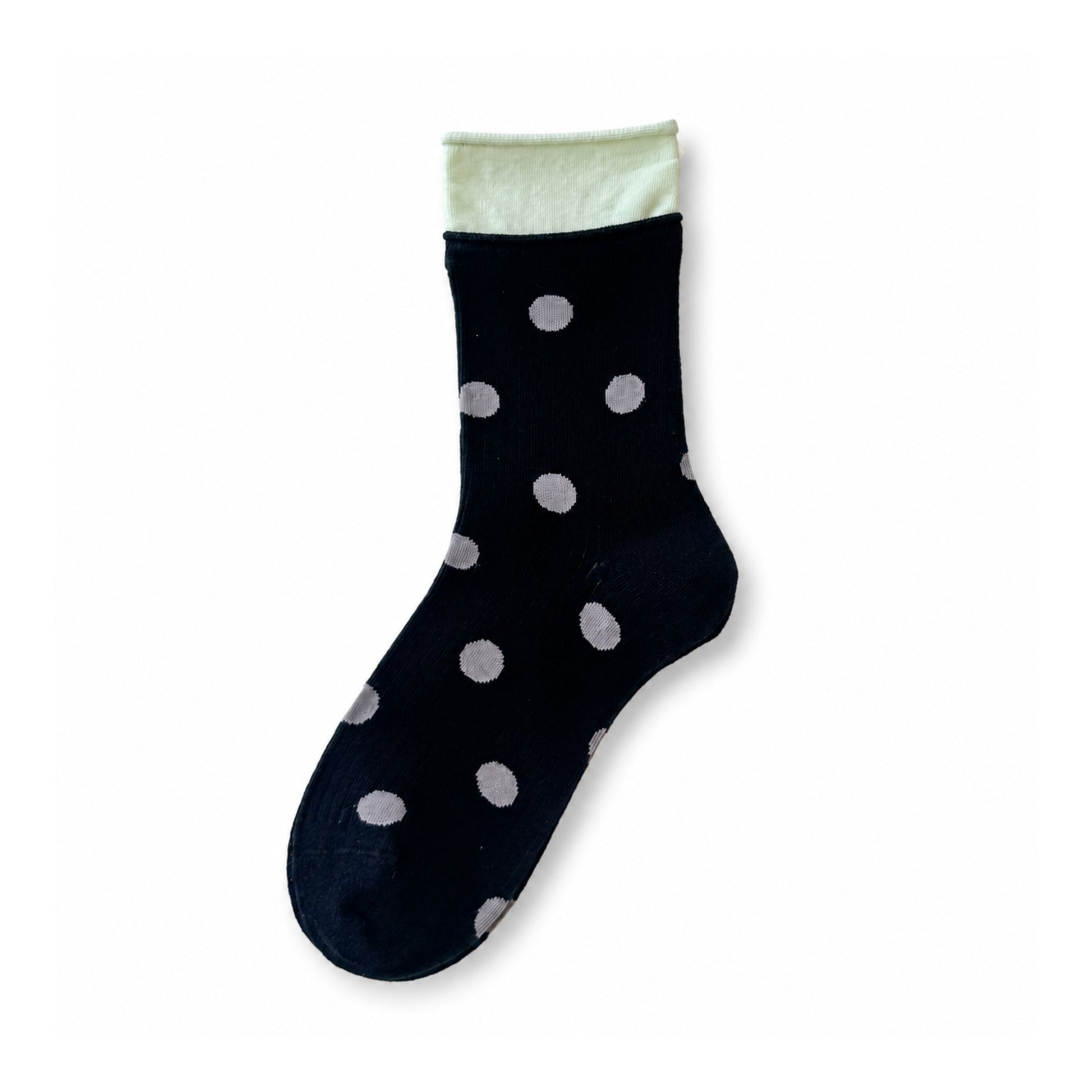 DOTLINE navy socks with gray dots and mint cuff