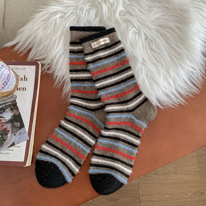 Mocha striped wool-blend mid-calf socks