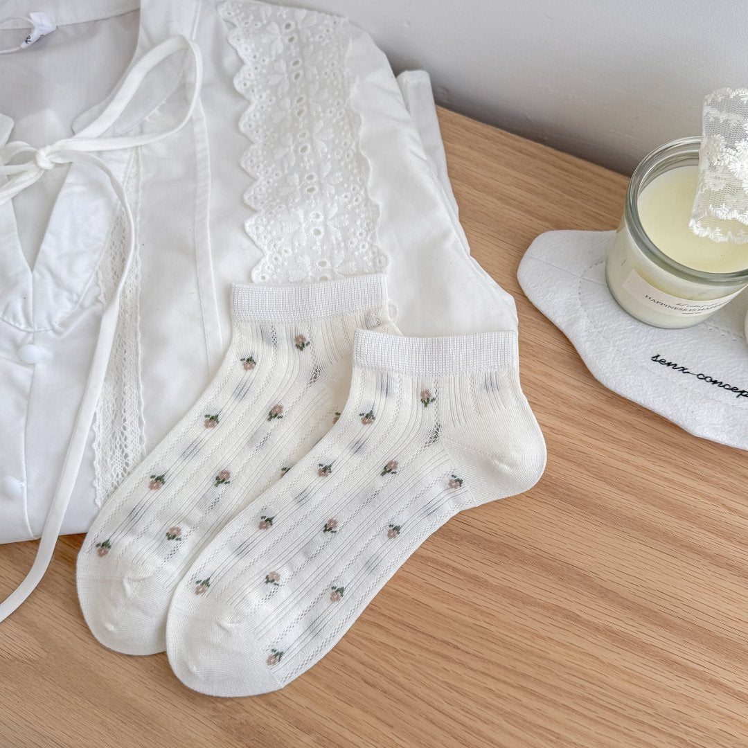 PETAL original ivory floral pointelle ankle sock product photo