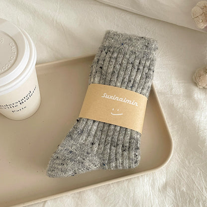 Heather grey flecked wool-blend mid-calf socks