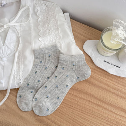 PETAL original heather gray floral pointelle ankle sock product photo
