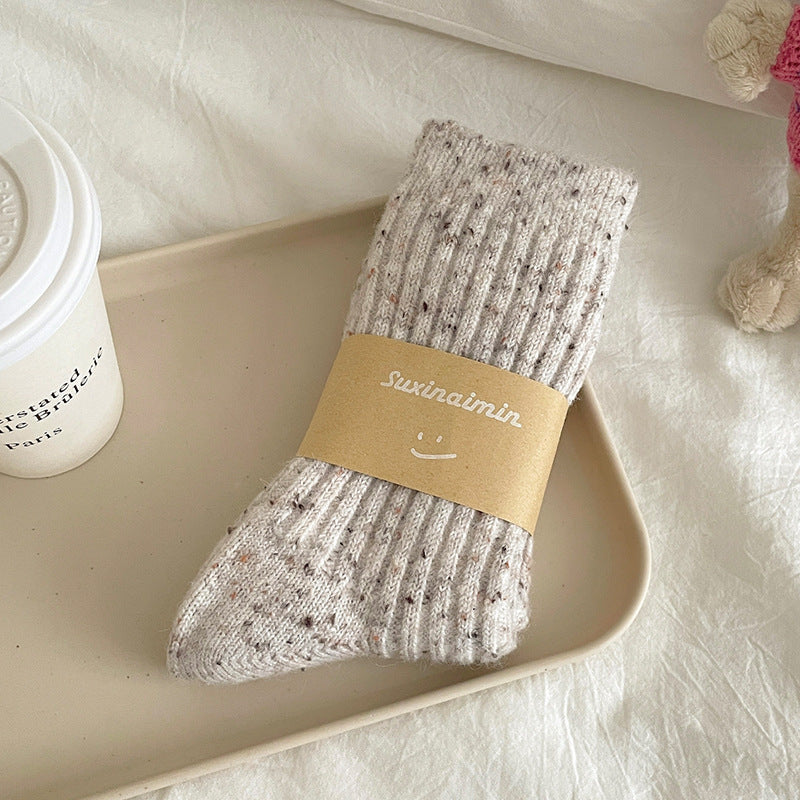 Ivory flecked wool-blend mid-calf socks