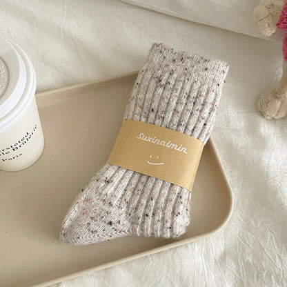 Ivory flecked wool-blend mid-calf socks