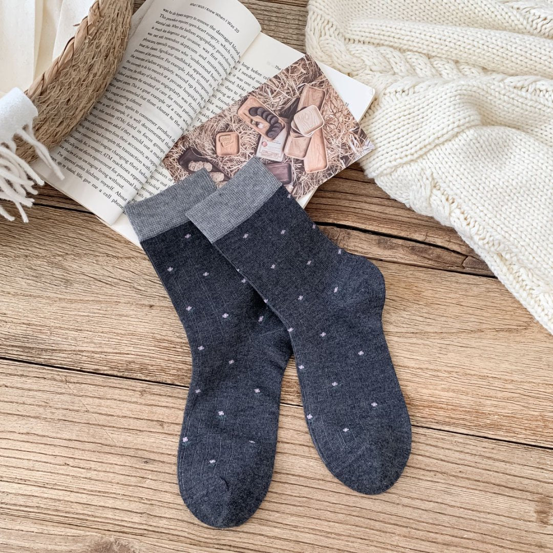 MEADOW original charcoal floral socks with gray cuff