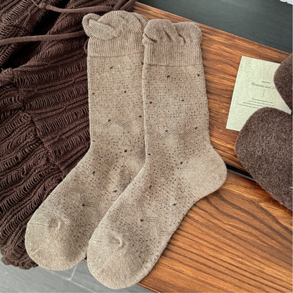 POPPY original caramel taupe polka dot ruffle socks