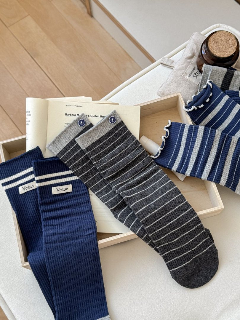 NIGHTLINE 5-Pair Navy Stripe Slouch Sock Set