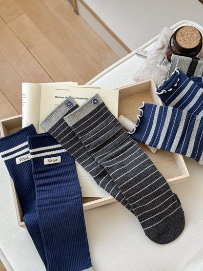 NIGHTLINE 5-Pair Navy Stripe Slouch Sock Set
