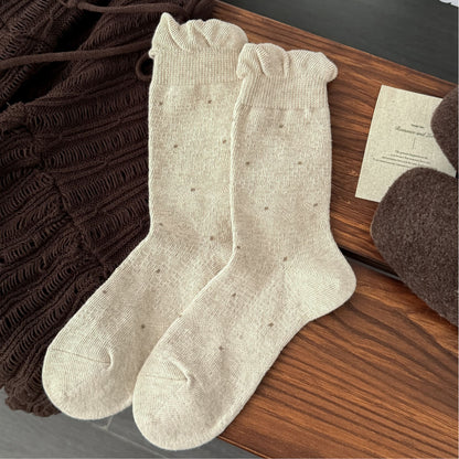 POPPY original pale oatmeal polka dot ruffle socks