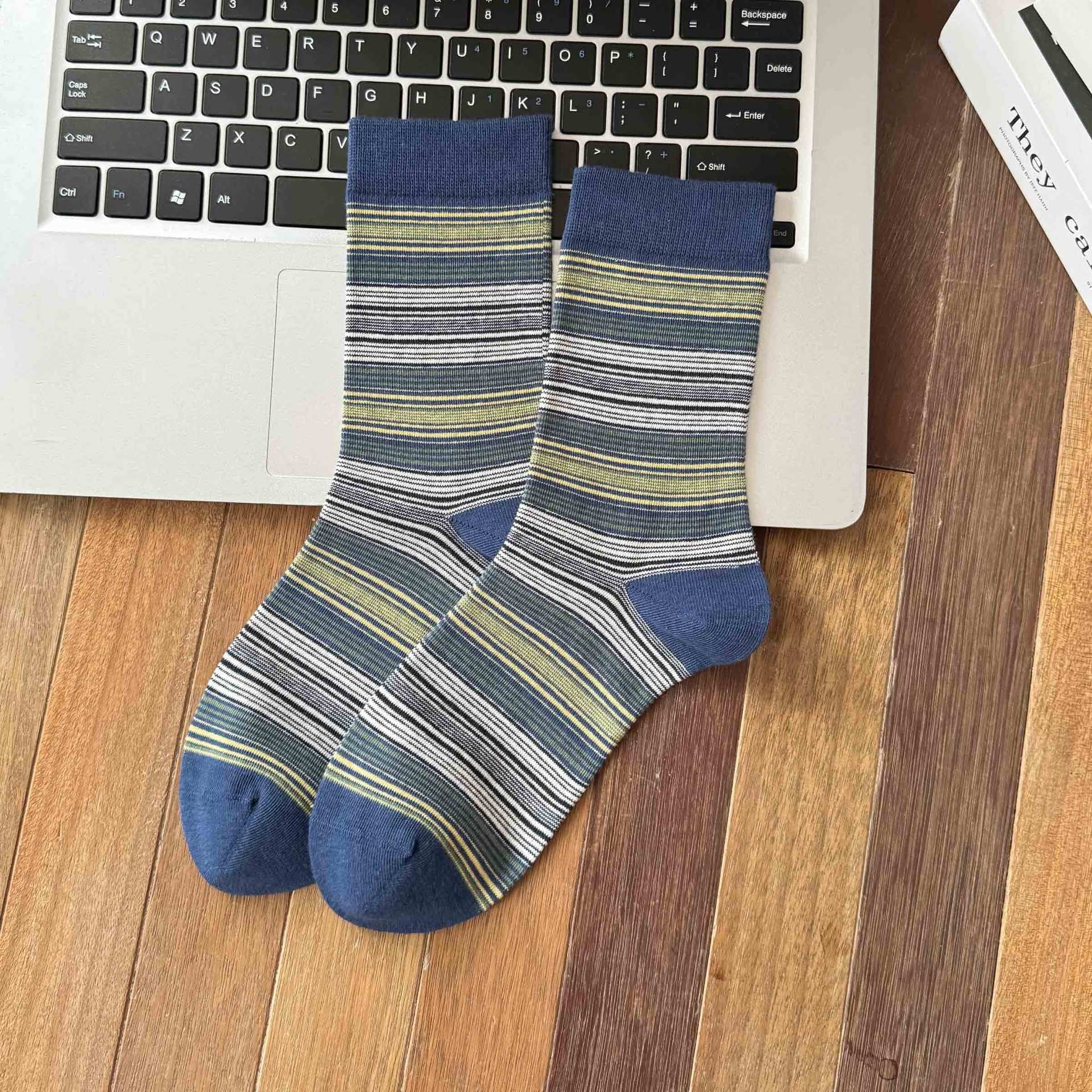 SIGNAL original blue and muted yellow stripe socks