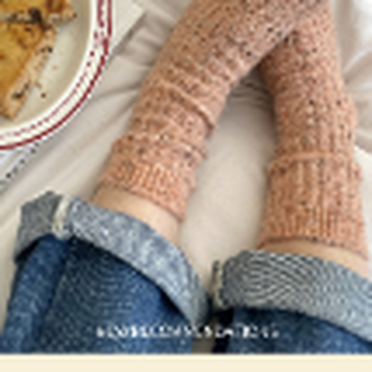Dusty rose flecked wool-blend socks styled for autumn
