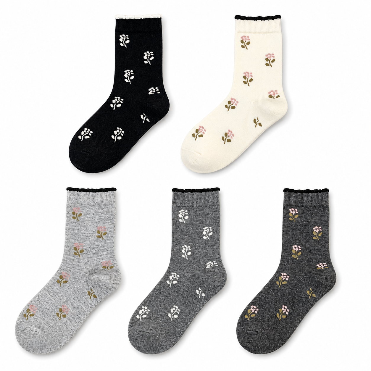 BLOOM 5-Pair Cashmere-Blend Floral Slouch Sock Set