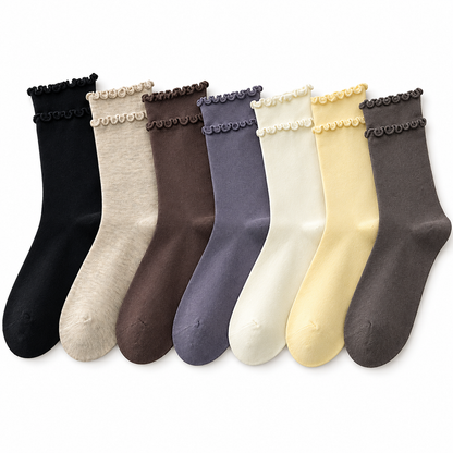 RIPPLE 7-Pair Ruffle-Trim Crew Sock Set