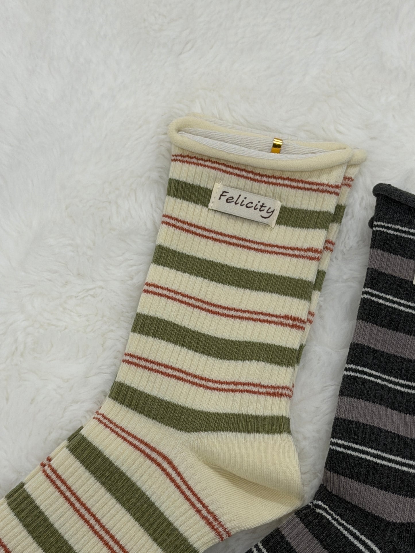 FELICITY 5-Pair Stripe Cotton Crew Sock Set