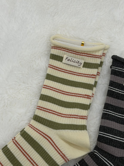 FELICITY 5-Pair Stripe Cotton Crew Sock Set